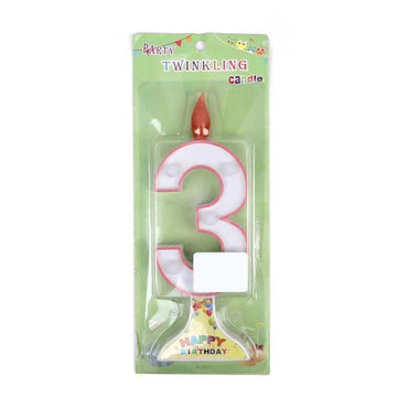 Happy Birthday No 3 Twinkling Candle - Red (NC-010) The Stationers